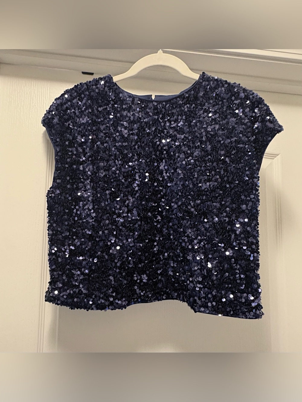 Banana Republic Navy Sequin Cap-Sleeve Crop Top - Picture 2 of 7